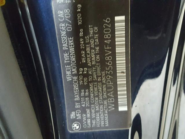 WBAUP93568VF48026 - 2008 BMW 128 I BLUE photo 10