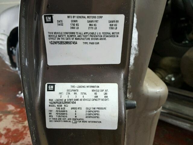 1G2NF52E52M687454 - 2002 PONTIAC GRAND AM S TAN photo 10