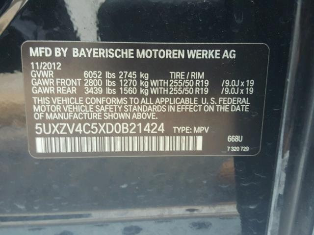 5UXZV4C5XD0B21424 - 2013 BMW X5 XDRIVE3 أسود صورة 10