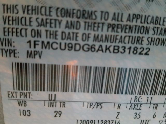 1FMCU9DG6AKB31822 - 2010 FORD ESCAPE XLT 灰色 照片 10