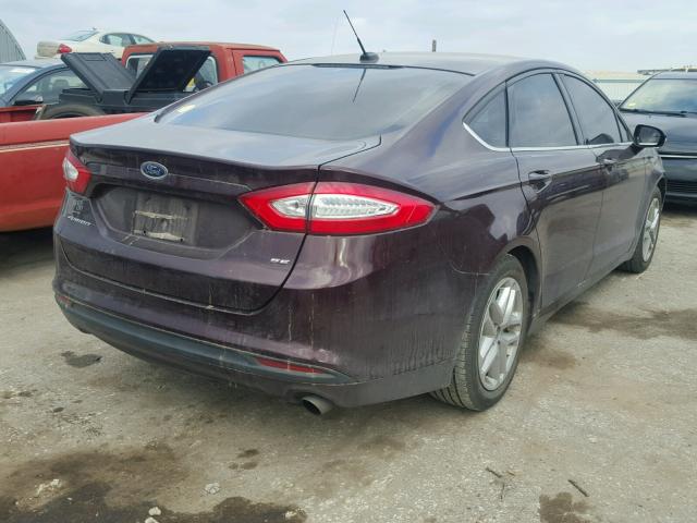 3FA6P0H78DR274565 - 2013 FORD FUSION SE MAROON photo 4