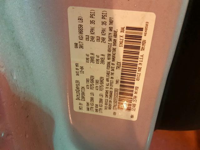 1D7HU18D55S222393 - 2005 DODGE RAM 1500 S SILVER photo 10