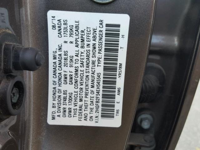 2HGFB2F54EH545545 - 2014 HONDA CIVIC LX BROWN photo 10