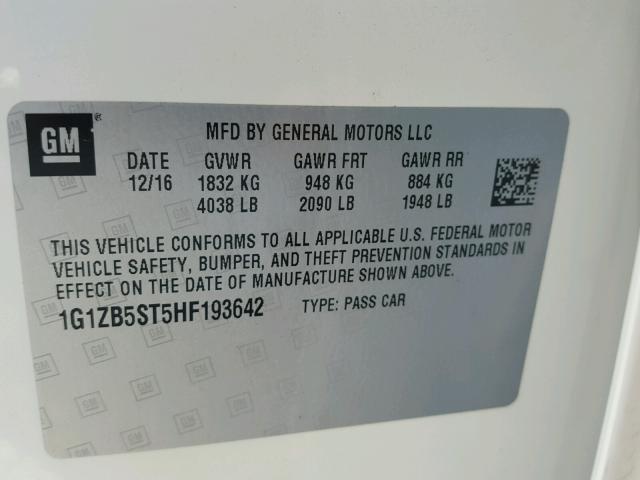 1G1ZB5ST5HF193642 - 2017 CHEVROLET MALIBU LS WHITE photo 10