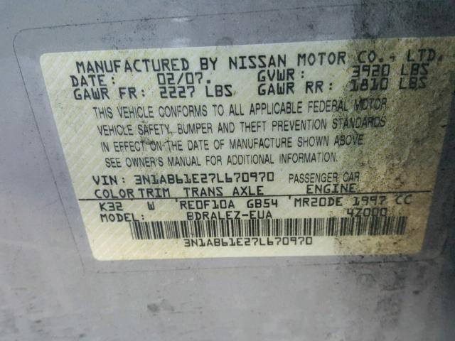 3N1AB61E27L670970 - 2007 NISSAN SENTRA 2.0 TAN photo 10