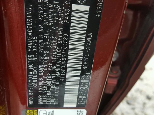 4T1BF30K95U101589 - 2005 TOYOTA CAMRY LE წითელი ფოტო 10