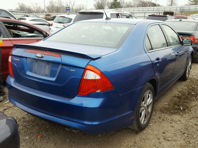 3FAHP0HA8CR107996 - 2012 FORD FUSION SE BLUE photo 4