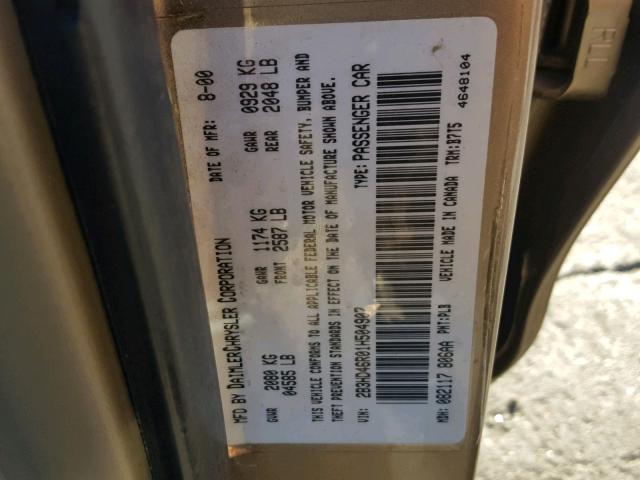 2B3HD46R01H504907 - 2001 DODGE INTREPID S BEIGE photo 10