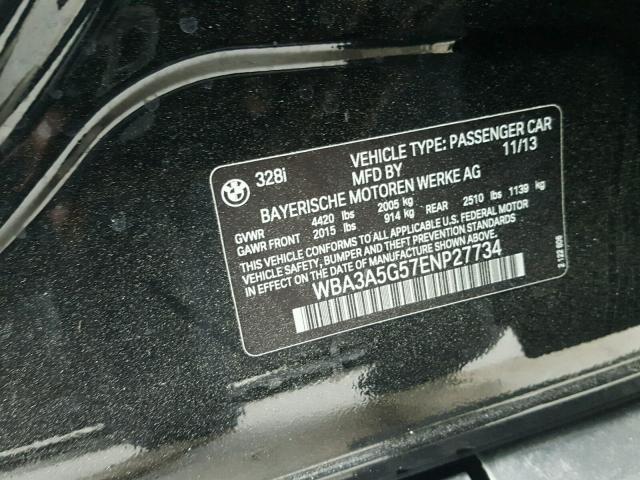 WBA3A5G57ENP27734 - 2014 BMW 328 I BLACK photo 10