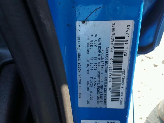 JM1BL1H39A1350386 - 2010 MAZDA SPEED 3 蓝色 照片 10
