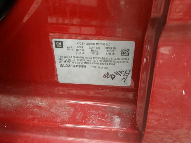 1G1JC5SH1F4104616 - 2015 CHEVROLET SONIC LT RED photo 10