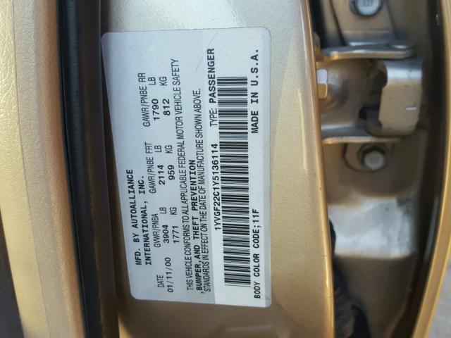 1YVGF22C1Y5136114 - 2000 MAZDA 626 ES GOLD photo 10