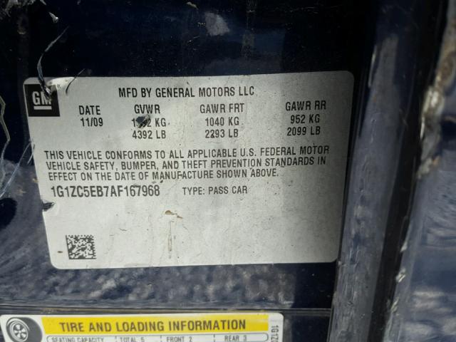 1G1ZC5EB7AF167968 - 2010 CHEVROLET MALIBU 1LT 蓝色 照片 10