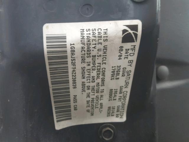 1G8AJ52F74Z230839 - 2004 SATURN ION LEVEL MAROON photo 10