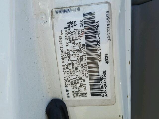 4T1BG22K3VU179029 - 1997 TOYOTA CAMRY CE WHITE photo 10