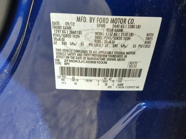 2FMDK3JC3DBB10336 - 2013 FORD EDGE Mavi fotoğraf 10