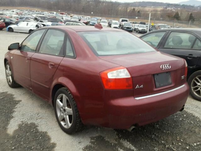 WAULC68E34A263216 - 2004 AUDI A4 1.8T QU MAROON photo 3