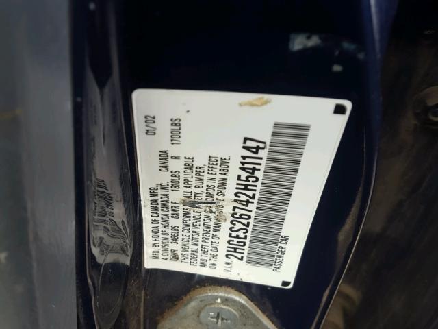 2HGES26742H541147 - 2002 HONDA CIVIC EX BLUE photo 10