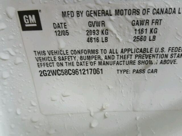 2G2WC58C961217061 - 2006 PONTIAC GRAND PRIX WHITE photo 10