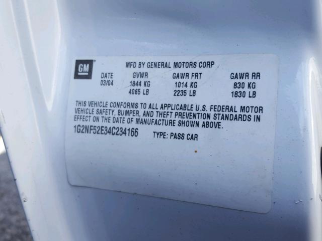 1G2NF52E34C234166 - 2004 PONTIAC GRAND AM S თეთრი ფოტო 10