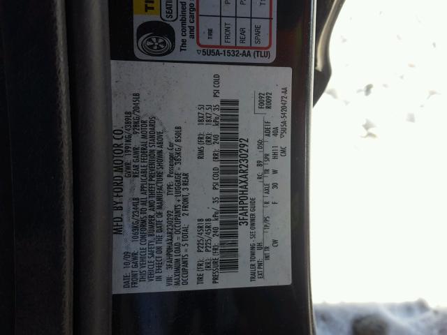 3FAHP0HAXAR230292 - 2010 FORD FUSION SE BLACK photo 10