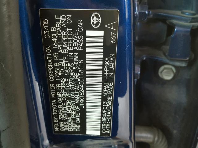 JTKKT624450118118 - 2005 TOYOTA SCION XA BLUE photo 10