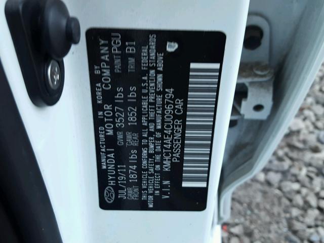 KMHCT4AE4CU096794 - 2012 HYUNDAI ACCENT GLS WHITE photo 10