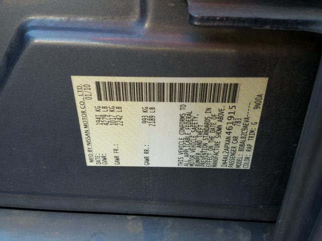 1N4AL2APXAN461915 - 2010 NISSAN ALTIMA BAS CHARCOAL photo 10