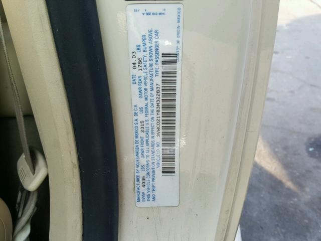 3VWCD21Y83M322837 - 2003 VOLKSWAGEN NEW BEETLE 奶油色 照片 10