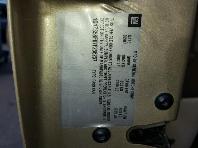 1G1ZS58F07F256257 - 2007 CHEVROLET MALIBU LS BEIGE photo 10