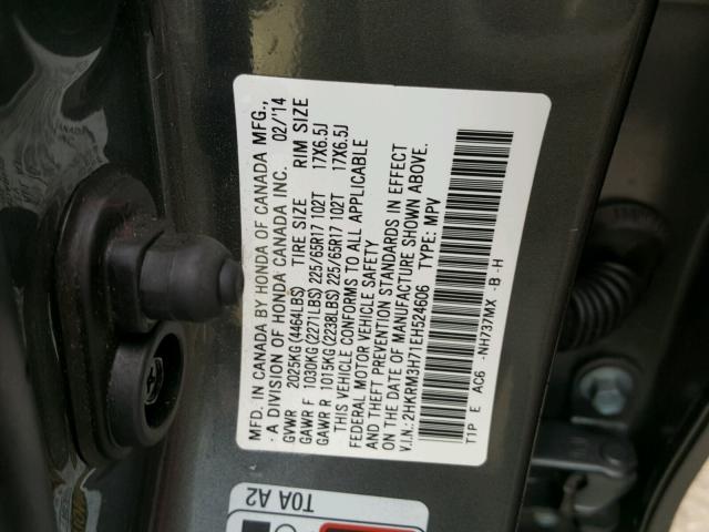 2HKRM3H71EH524606 - 2014 HONDA CR-V EXL GRAY photo 10