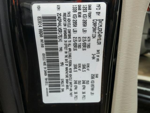 2D4GP44LX5R176141 - 2005 DODGE GRAND CARA BLACK photo 10