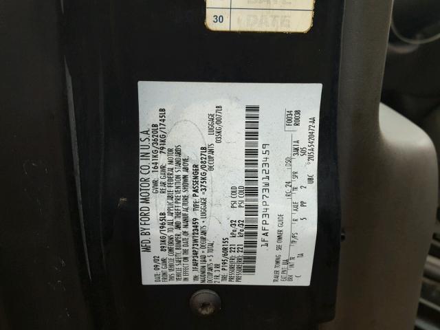 1FAFP34P73W123459 - 2003 FORD FOCUS SE BLACK photo 10