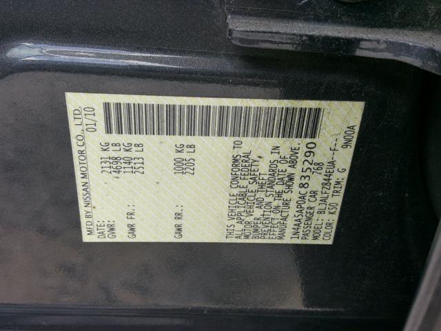 1N4AA5AP0AC835290 - 2010 NISSAN MAXIMA S GRAY photo 10