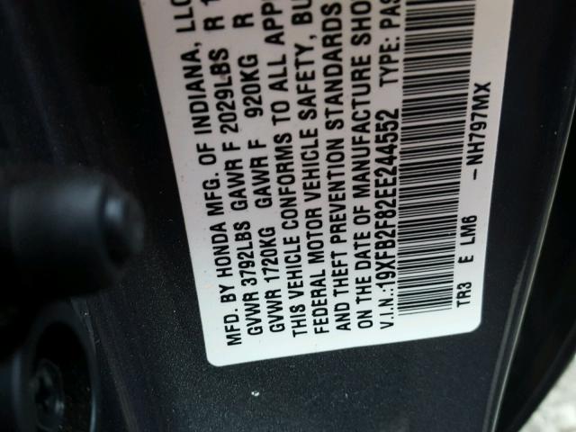 19XFB2F82EE244552 - 2014 HONDA CIVIC EX GRAY photo 10