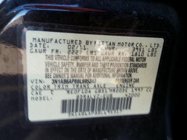 3N1AB6AP8BL695317 - 2011 NISSAN SENTRA 2.0 BLACK photo 10