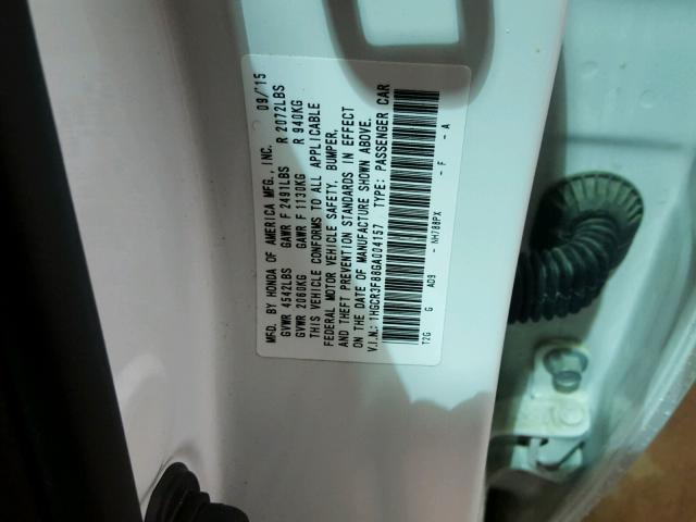 1HGCR3F88GA004157 - 2016 HONDA ACCORD EXL WHITE photo 10