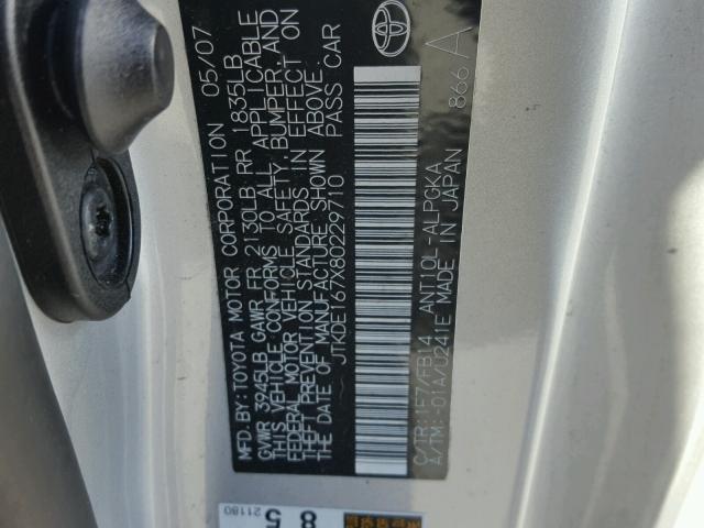 JTKDE167X80229710 - 2008 TOYOTA SCION TC 灰色 照片 10