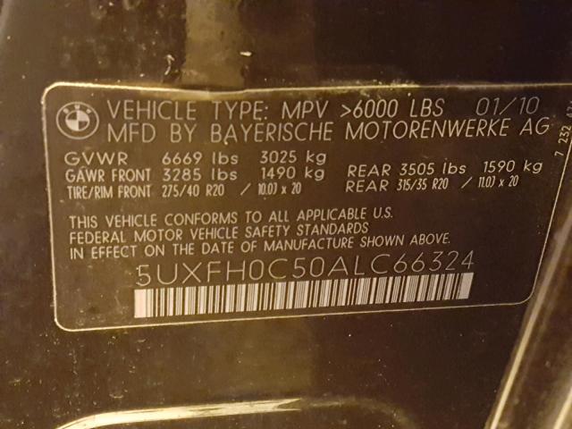 5UXFH0C50ALC66324 - 2010 BMW X6 HYBRID BLACK photo 10