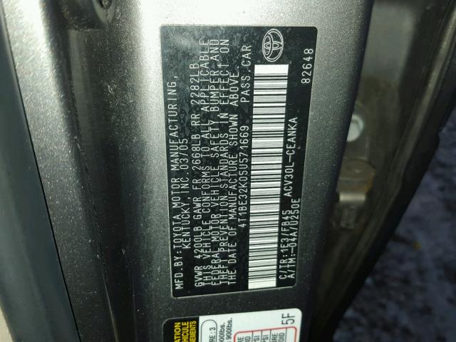 4T1BE32K05U571669 - 2005 TOYOTA CAMRY LE GRAY photo 10