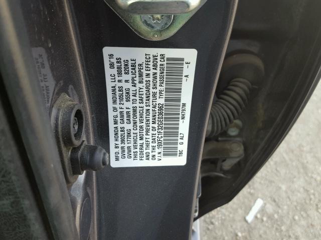 19XFC1F32GE036962 - 2016 HONDA CIVIC EX GRAY photo 10