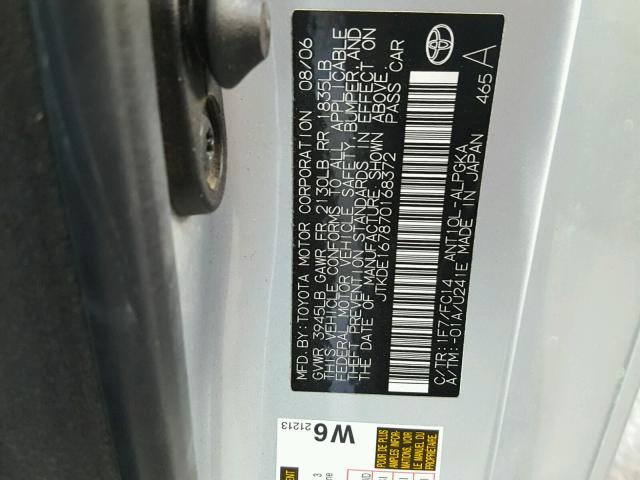 JTKDE167870168372 - 2007 TOYOTA SCION TC 银色 照片 10