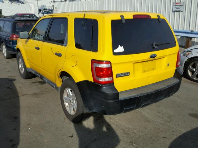 1FMCU49389KA03554 - 2009 FORD ESCAPE HYB YELLOW photo 3