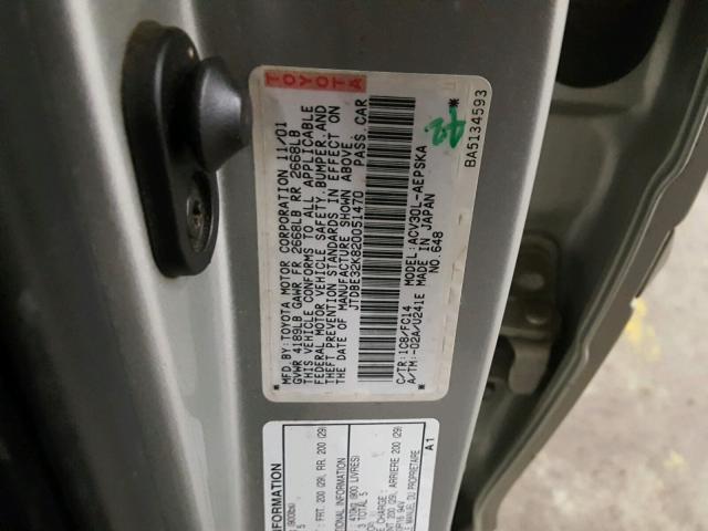 JTDBE32K820051470 - 2002 TOYOTA CAMRY LE SILVER photo 10