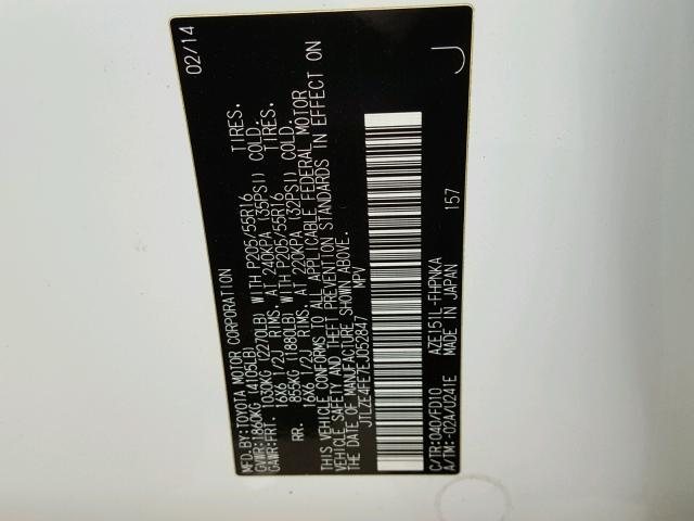 JTLZE4FE7EJ052847 - 2014 TOYOTA SCION XB თეთრი ფოტო 10