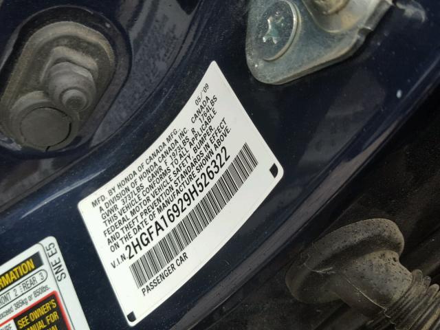 2HGFA16929H526322 - 2009 HONDA CIVIC EXL BLUE photo 10
