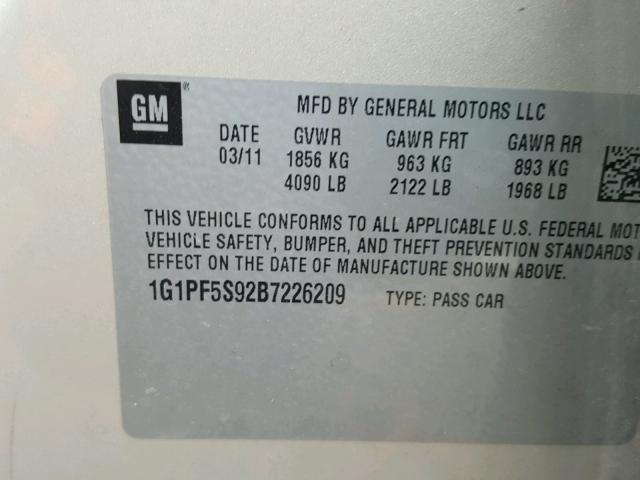 1G1PF5S92B7226209 - 2011 CHEVROLET CRUZE LT GOLD photo 10