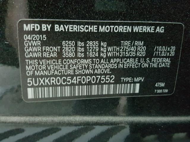 5UXKR0C54F0P07552 - 2015 BMW X5 XDRIVE3 BLACK photo 10
