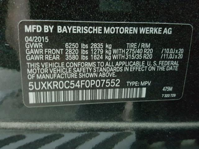 5UXKR0C54F0P07552 - 2015 BMW X5 XDRIVE3 BLACK photo 10