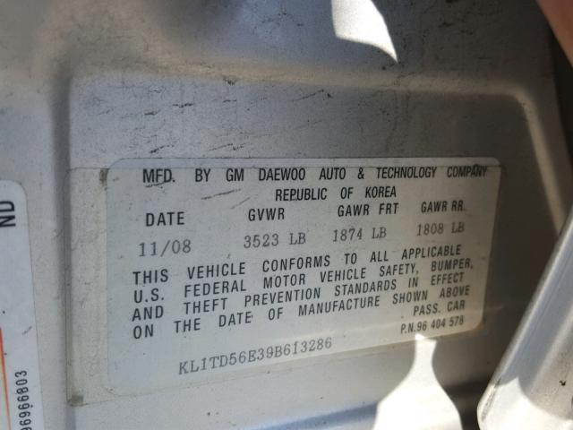 KL1TD56E39B613286 - 2009 CHEVROLET AVEO LS BLUE photo 10